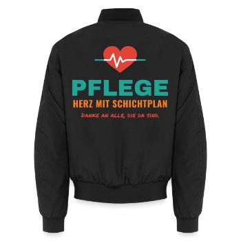 Pflege – Herz mit Schichtplan - Unisex Bomberjacke - Schwarz - Hinten - AI Model Male 185 light (185cm)