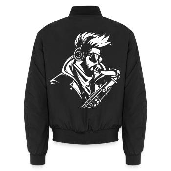 Saxophonist Skizze - Unisex Bomberjacke - Schwarz - Hinten - AI Model Male 185 light (185cm)