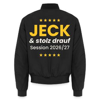 Jeck und stolz drauf Karneval Shirt Alaaf Session  - Unisex Bomberjacke - Schwarz - Hinten - AI Model Male 185 light (185cm)