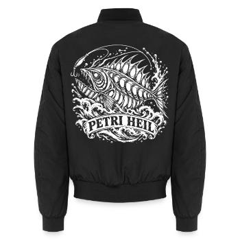 Petri Heil. Monsterfisch aus der Tiefsee. - Unisex Bomberjacke - Schwarz - Hinten - AI Model Male 185 light (185cm)