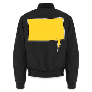 Eckige Sprechblase rechts in Gelb - Unisex Bomberjacke - Schwarz - Hinten - AI Model Male 185 light (185cm)