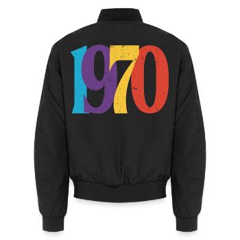 Geboren 1970 70 Geburtstagsgeschenk - Unisex Bomberjacke - Schwarz - Hinten - AI Model Male 185 light (185cm)