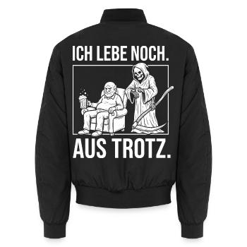 Ich lebe noch. Aus Trotz. - Sensenmann und Opa - Unisex Bomberjacke - Schwarz - Hinten - AI Model Male 185 light (185cm)