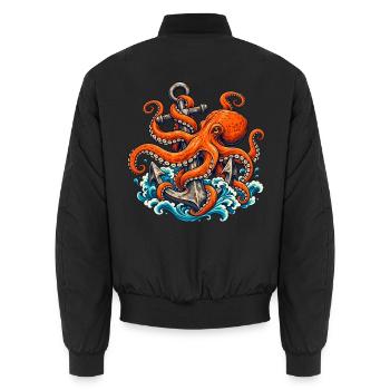 Oktopus, der einen verwitterten Anker hält - Unisex Bomberjacke - Schwarz - Hinten - AI Model Male 185 light (185cm)