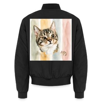 Pastellkatze Aquarellstreifen Katze Maus - Unisex Bomberjacke - Schwarz - Hinten - AI Model Male 185 light (185cm)