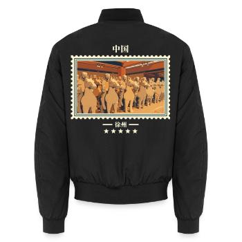China Xuzhou Vintage Reisemarke - Unisex Bomberjacke - Schwarz - Hinten - AI Model Male 185 light (185cm)