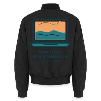 Schreibtisch Heute Strand Morgen - Unisex Bomberjacke - Schwarz - Hinten - AI Model Male 185 light (185cm)