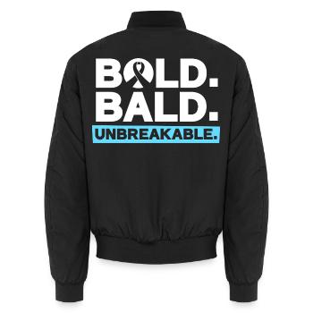 Glatze mit Mut - Unzerbrechlich stark - Unisex Bomberjacke - Schwarz - Hinten - AI Model Male 185 light (185cm)