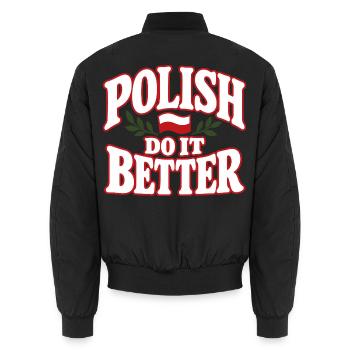 Polnische Flagge im Retro Stil - Unisex Bomberjacke - Schwarz - Hinten - AI Model Male 185 light (185cm)