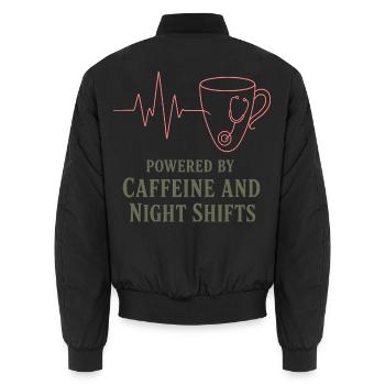 Kaffeeherz Stethoskop Motiv - Unisex Bomberjacke - Schwarz - Hinten - AI Model Male 185 light (185cm)