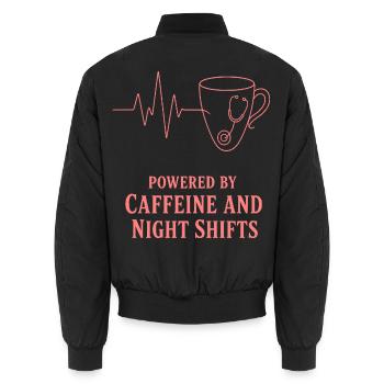 Kaffeeherz für Nachtschichthelden - Unisex Bomberjacke - Schwarz - Hinten - AI Model Male 185 light (185cm)