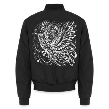 Mystischer Phönix Lineart – Kosmischer Vogel  - Unisex Bomberjacke - Schwarz - Hinten - AI Model Male 185 light (185cm)