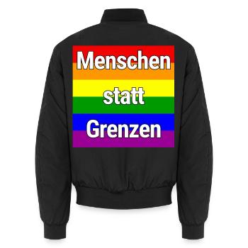 MENSCHEN STATT GRENZEN REGENBOGEN STATEMENT - Unisex Bomberjacke - Schwarz - Hinten - AI Model Male 185 light (185cm)