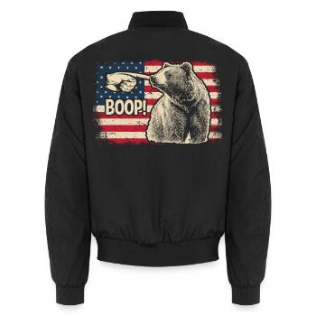 Funny Bear Boop The Snoot American Flag Patriotic - Unisex Bomberjacke - Schwarz - Hinten - AI Model Male 185 light (185cm)