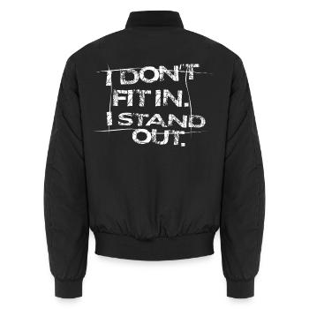 I Don't Fit In I Stand Out – Statement Typografie - Unisex Bomberjacke - Schwarz - Hinten - AI Model Male 185 light (185cm)