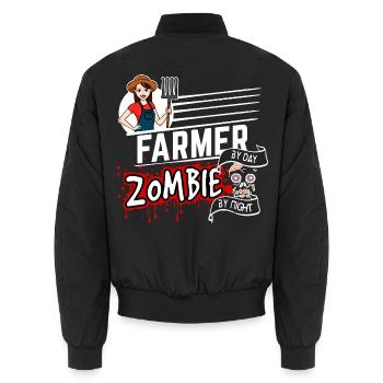 Farmer by day Zombie by night - Bäuerin - Unisex Bomberjacke - Schwarz - Hinten - AI Model Male 185 light (185cm)