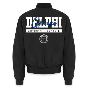 Delphi Griechenland Koordinaten Reise Souvenir - Unisex Bomberjacke - Schwarz - Hinten - AI Model Male 185 light (185cm)