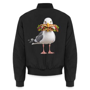 Silbermoewe-mit-Doener Möwe - Unisex Bomberjacke - Schwarz - Hinten - AI Model Male 185 light (185cm)