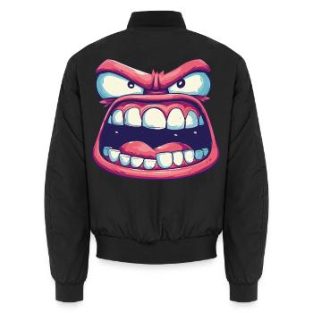 Rosa Gesicht mit seltsamem Blick und wütendem offenem Mund - Unisex Bomberjacke - Schwarz - Hinten - AI Model Male 185 light (185cm)