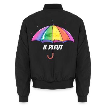 Il Pleut – Frecher Regenschirm im Regenbogenlook - Unisex Bomberjacke - Schwarz - Hinten - AI Model Male 185 light (185cm)