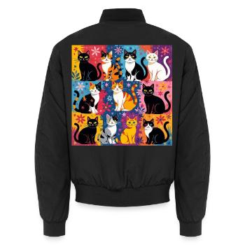 Katzenkunst "Bunt und Floral" - Unisex Bomberjacke - Schwarz - Hinten - AI Model Male 185 light (185cm)