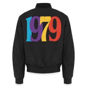 Geboren 1979 Geburtstagsgeschenk Geburtstag 79 - Unisex Bomberjacke - Schwarz - Hinten - AI Model Male 185 light (185cm)