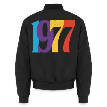 Geboren 1977 Geburtstagsgeschenk Geburtstag 77 - Unisex Bomberjacke - Schwarz - Hinten - AI Model Male 185 light (185cm)