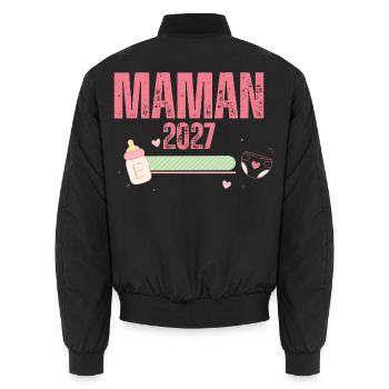 Mutter 2027 Schwangerschaftsankündigung – Werdende Mutter - Unisex Bomberjacke - Schwarz - Hinten - AI Model Male 185 light (185cm)