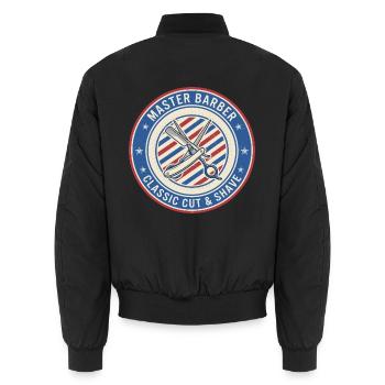 Master Barber Straight Razor Shears Badge Geschenk - Unisex Bomberjacke - Schwarz - Hinten - AI Model Male 185 light (185cm)