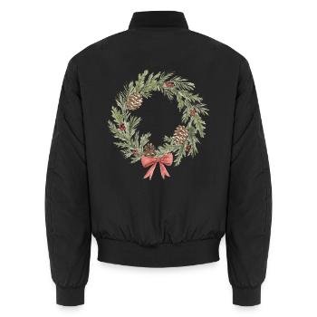 Rustikale Weihnachtskranz mit Tannenzapfen - Unisex Bomberjacke - Schwarz - Hinten - AI Model Male 185 light (185cm)