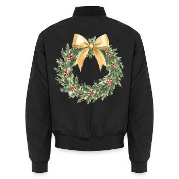 Eleganter goldener Weihnachtskranz mit Schleife - Unisex Bomberjacke - Schwarz - Hinten - AI Model Male 185 light (185cm)