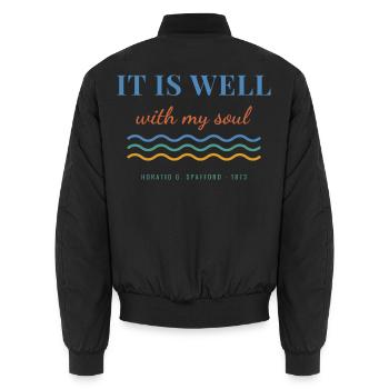 It Is Well With My Soul – Christian Hymn - Unisex Bomberjacke - Schwarz - Hinten - AI Model Male 185 light (185cm)