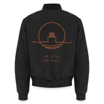 40. Geburtstagsgeschenk – 40. Immer noch kein Plan. - Unisex Bomberjacke - Schwarz - Hinten - AI Model Male 185 light (185cm)