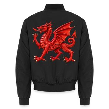 Walisischer Roter Drache - Unisex Bomberjacke - Schwarz - Hinten - AI Model Male 185 light (185cm)