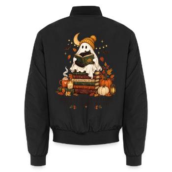 Halloween Geist mit Katze für Buch Liebhaber - Unisex Bomberjacke - Schwarz - Hinten - AI Model Male 185 light (185cm)