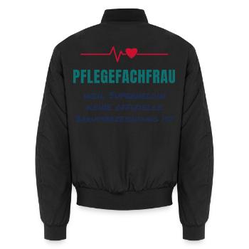 Pflegefachfrau – Superheldin Pflege Spruch - Unisex Bomberjacke - Schwarz - Hinten - AI Model Male 185 light (185cm)
