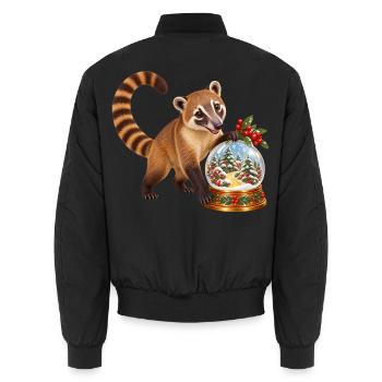 Nasenbär mit winterlicher Beerenwald-Schneekugel - Unisex Bomberjacke - Schwarz - Hinten - AI Model Male 185 light (185cm)