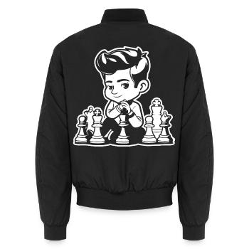 Schachjunge Comic - Unisex Bomberjacke - Schwarz - Hinten - AI Model Male 185 light (185cm)