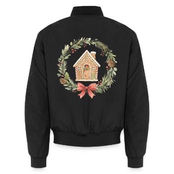 Lebkuchenhaus Weihnachtskranz - Unisex Bomberjacke - Schwarz - Hinten - AI Model Male 185 light (185cm)