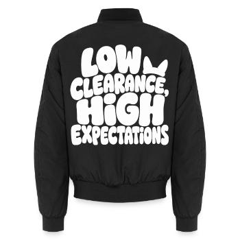 Hundehumor – Low Clearance High Expectations - Unisex Bomberjacke - Schwarz - Hinten - AI Model Male 185 light (185cm)