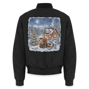Winterwald Bär am Kamin - Unisex Bomberjacke - Schwarz - Hinten - AI Model Male 185 light (185cm)