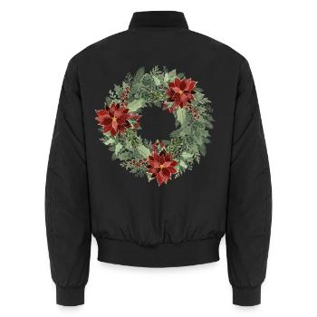 Winterkranz mit roten Poinsettien - Unisex Bomberjacke - Schwarz - Hinten - AI Model Male 185 light (185cm)