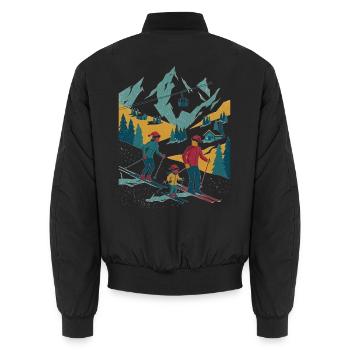 Bergabenteuer Familie auf Skiern - Unisex Bomberjacke - Schwarz - Hinten - AI Model Male 185 light (185cm)