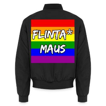 FLINTA MAUS REGENBOGEN PRIDE STATEMENT, CSD - Unisex Bomberjacke - Schwarz - Hinten - AI Model Male 185 light (185cm)