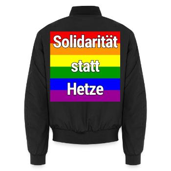 SOLIDARITÄT STATT HETZE REGENBOGEN ZUSAMMENHALT - Unisex Bomberjacke - Schwarz - Hinten - AI Model Male 185 light (185cm)