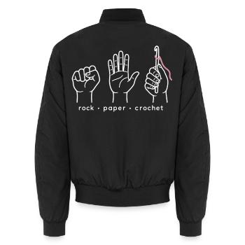 Stein Papier Häkeln - Unisex Bomberjacke - Schwarz - Hinten - AI Model Male 185 light (185cm)