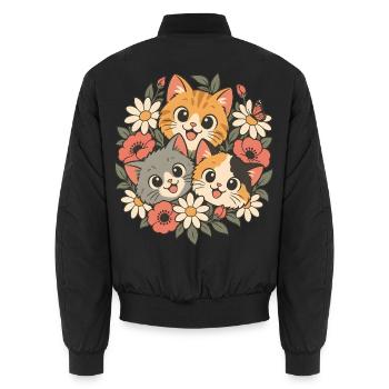 Drei Kätzchen in Blumen - Unisex Bomberjacke - Schwarz - Hinten - AI Model Male 185 light (185cm)