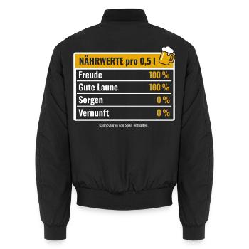Nährwerte Bier Freude Gute Laune Lustiger Spruch - Unisex Bomberjacke - Schwarz - Hinten - AI Model Male 185 light (185cm)