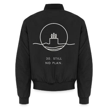 30. Geburtstagsgeschenk – 30. Immer noch kein Plan. - Unisex Bomberjacke - Schwarz - Hinten - AI Model Male 185 light (185cm)