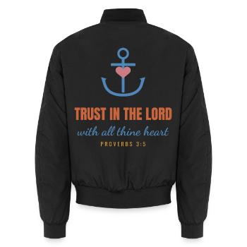 Trust In The Lord – Proverbs 3:5 Christian - Unisex Bomberjacke - Schwarz - Hinten - AI Model Male 185 light (185cm)